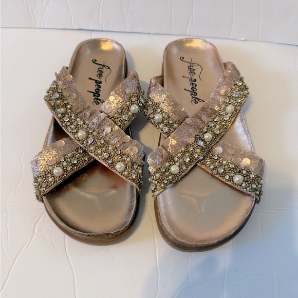 Free People MoonChild Embellished  Sandals Rose Gold Combo Size 40 (9.5/10) NWOT - Picture 2 of 7